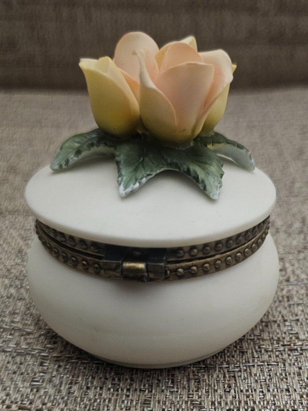 Andrea by Sadek Porcelain Rose Trinket Jewelry Box | Hand-Painted | Vintage